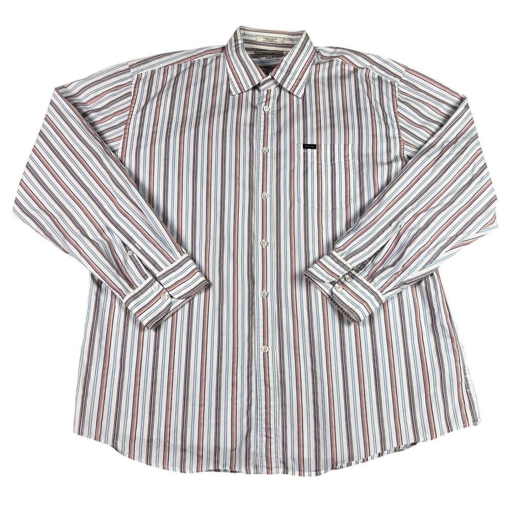 Vintage Faconnable Mens XXL 2XL Striped Button Down Shirt Cotton Business Casual